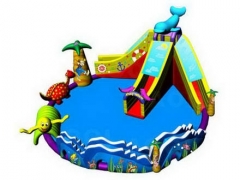 Mais recentes desenhos Parque aquático inflável com tobogã de agua com golfinhos